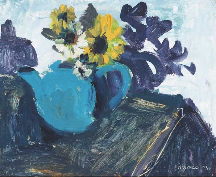 BLUE TEAPOT AND SUNFLOWERS, 2004 by Brian Ballard RUA (b.1943) at Whyte's Auctions