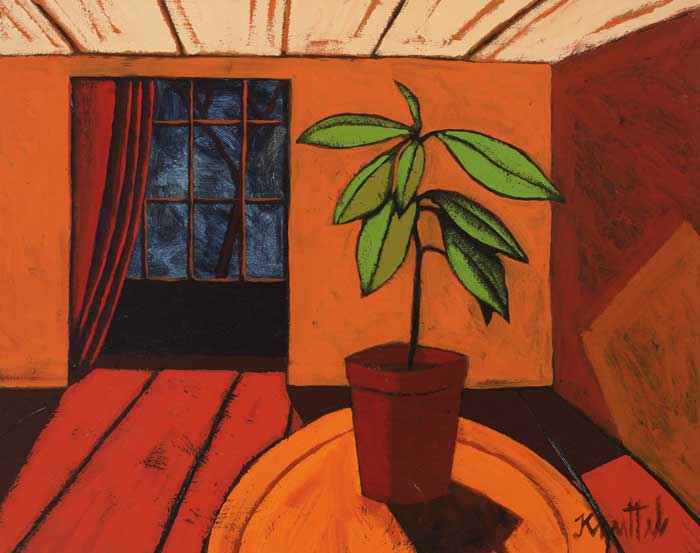 STILL LIFE, INTERIOR WITH POTTED PLANT by Graham Knuttel (b.1954) at Whyte's Auctions