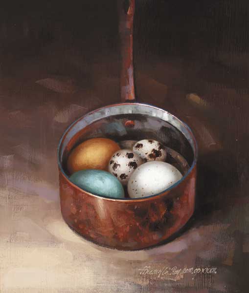 DUCK EGGS IN COPPER POT by David Ffrench le Roy (b.1971) at Whyte's Auctions