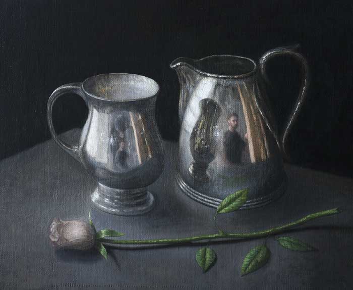 STILL LIFE WITH ROSE AND SILVER OBJECTS, 2011 by Stuart Morle sold for �2,200 at Whyte's Auctions