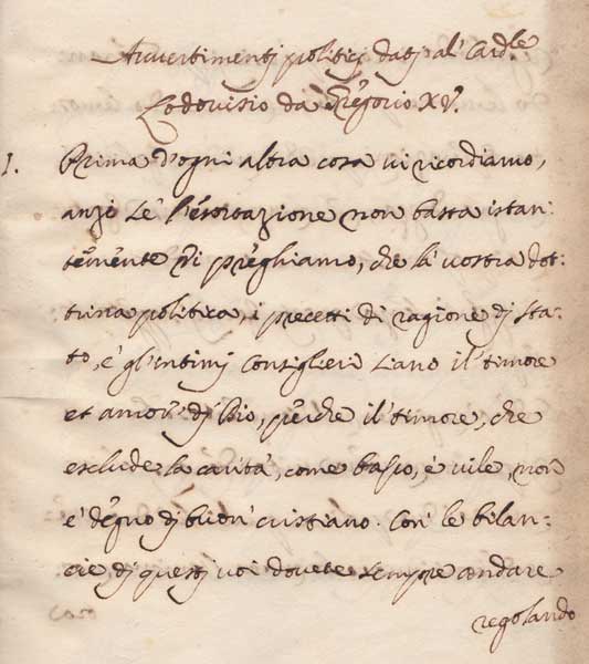 17th Century Manuscript in Italian - Political Warning from Cardinal Ludovisi to Pope Gregory XV. at Whyte's Auctions