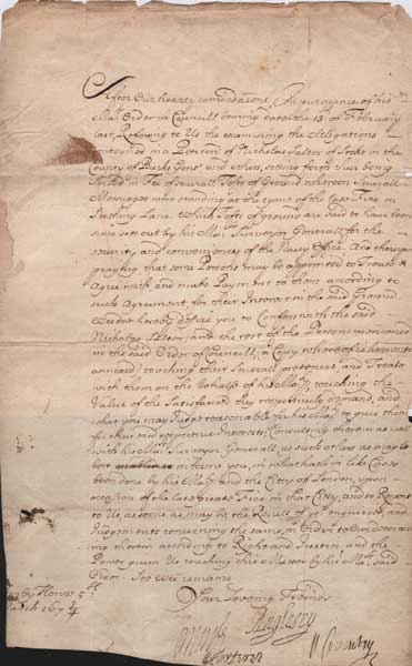 1674: Navy Office letter relating to the 1666 Great Fire of London at Whyte's Auctions