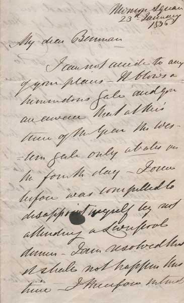 1836 (23 January) Daniel O'Connell handwritten and signed letter at Whyte's Auctions