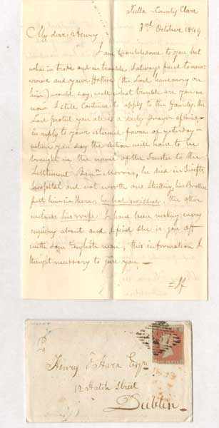 1849-1875: Collection of correspondence to Henry O'Hara QC, Hatch Street Dublin at Whyte's Auctions
