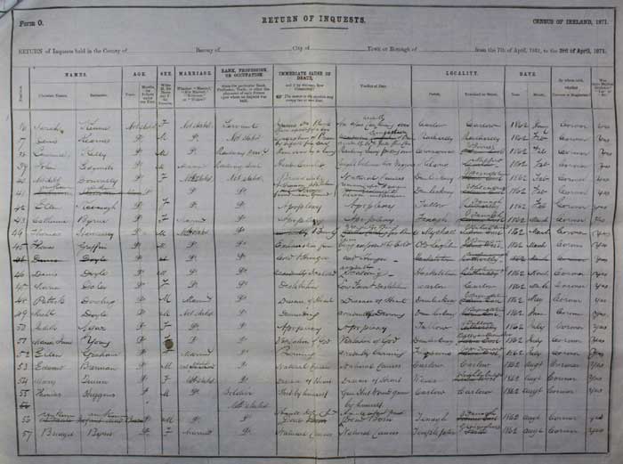 1861 (April) to 1871 (March) Return of Inquests, Carlow. at Whyte's Auctions