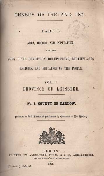 1871: Census of Ireland province of Leinster statistics at Whyte's Auctions