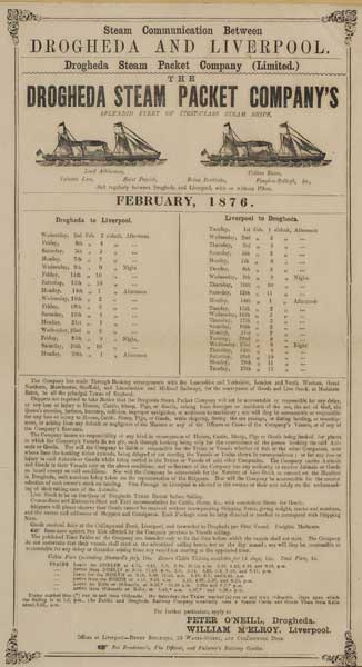 1876: Drogheda Steam Packet Company sailings schedule at Whyte's Auctions