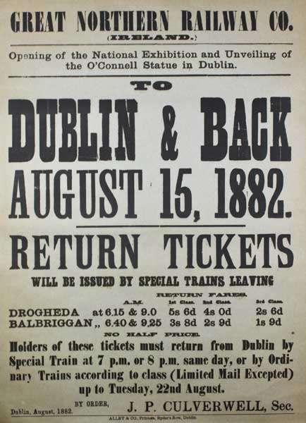 1882: Great Northern Railways Co. Daniel O'Connell statue unveiling poster at Whyte's Auctions