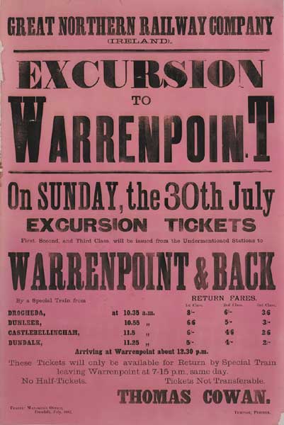 1882: Great Northern Railways Co. excursion to Warrenpoint poster at Whyte's Auctions
