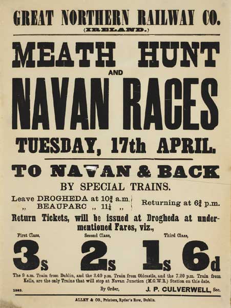 1883: Great Northern Railways Co. Meath Hunt and Navan Races poster at Whyte's Auctions