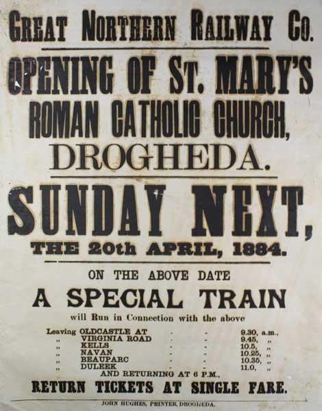 1884: Great Northern Railways Co. opening of St. Mary's Church Drogheda poster at Whyte's Auctions