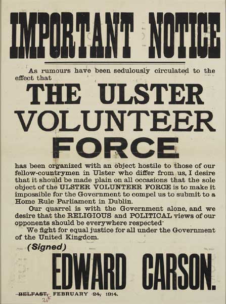 1914: Ulster Volunteer Force Edward Carson poster at Whyte's Auctions