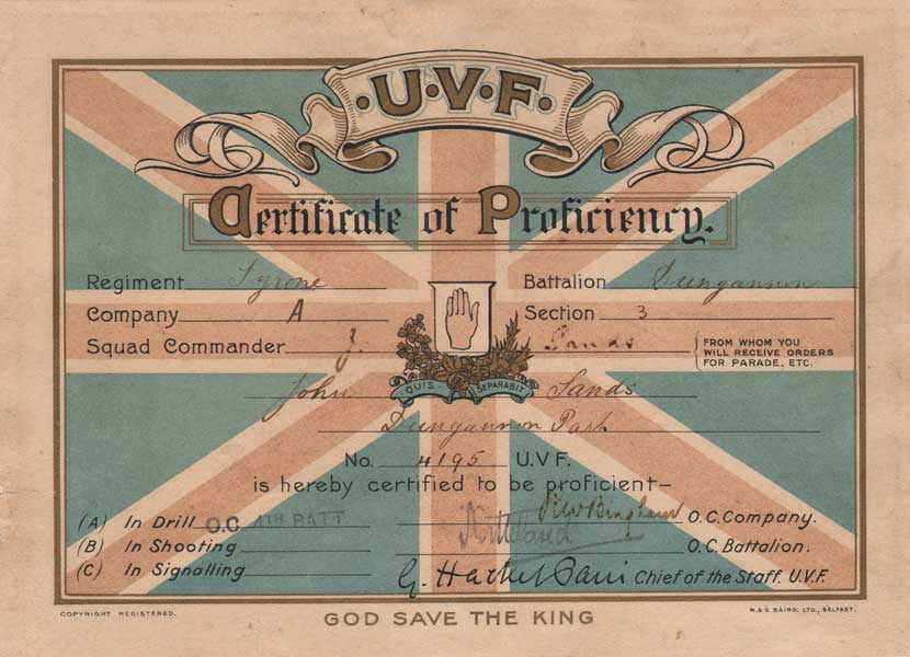 1914: Ulster Volunteer Force certificate of proficiency and instructions for mobilisation at Whyte's Auctions