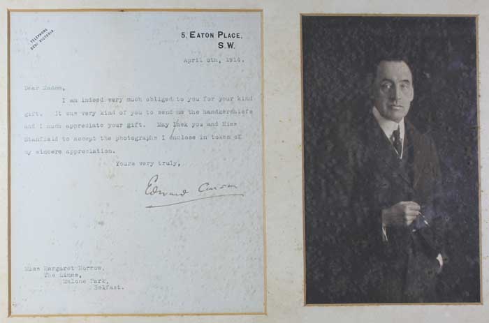 1914-1935: Sir Edward Carson collection including autographed letter and funeral badge at Whyte's Auctions