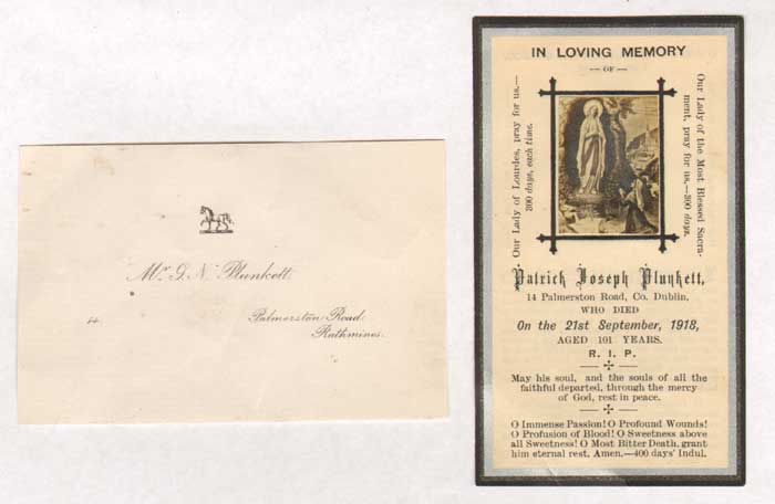 1902-1929: Plunkett family collection including print, memorial card and signature at Whyte's Auctions