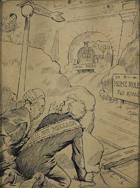 Circa 1890 Spex cartoon. Irish Party steam train at Whyte's Auctions