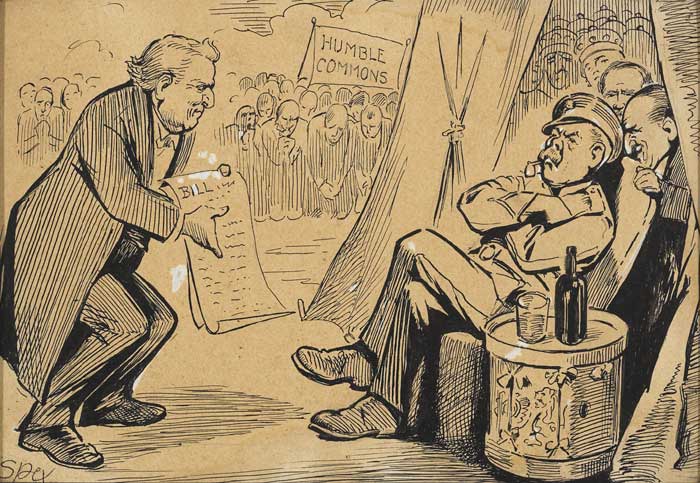 Circa 1912. Spex cartoon. Asquith presents the Home Rule Bill to General French who is not impressed at Whyte's Auctions