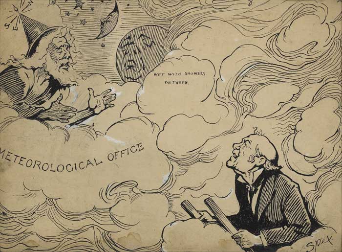 Circa 1910. Spex cartoon. Meteorological Office, with Prime Minister seeking forecast. at Whyte's Auctions