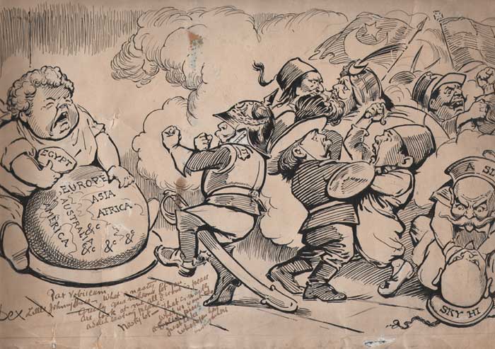 Circa 1906 Spex cartoon. Morte d'Arthur. The Death of Toryism.and "Pax Vobiscum" at Whyte's Auctions