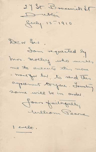 1910: Rare Willie Pearse handwritten and signed letter at Whyte's Auctions
