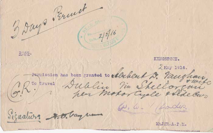 1916 (3 May): British Army travel permit at Whyte's Auctions