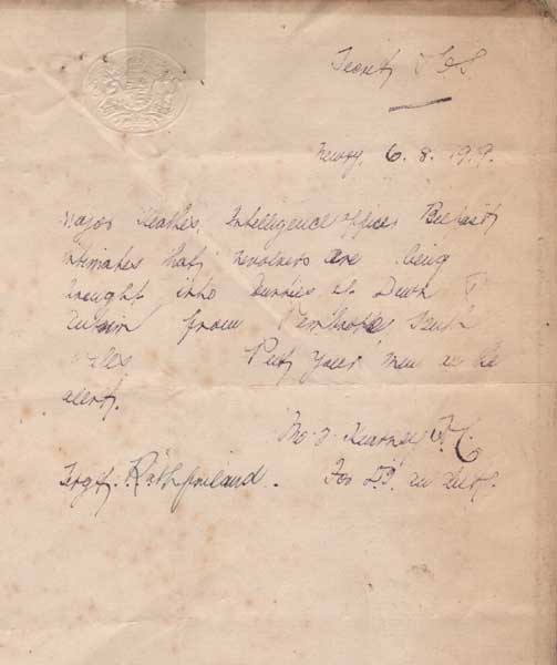 1919 (6 August) RIC letter relating to IRA arms imports at Whyte's Auctions
