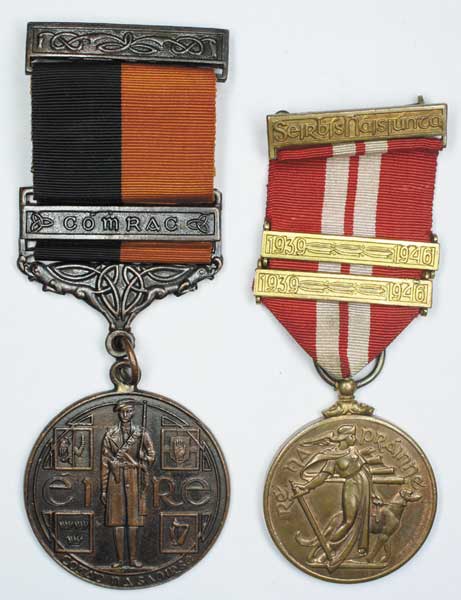 1919-1946: 1919-21 War of Independence Medal with Comrac bar and 1939-46 Emergency Service Medal An Forsa Cosanta Aitiuil at Whyte's Auctions