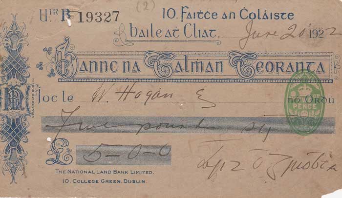 1922 (20 June) Arthur Griffith hand written and signed cheque at Whyte's Auctions