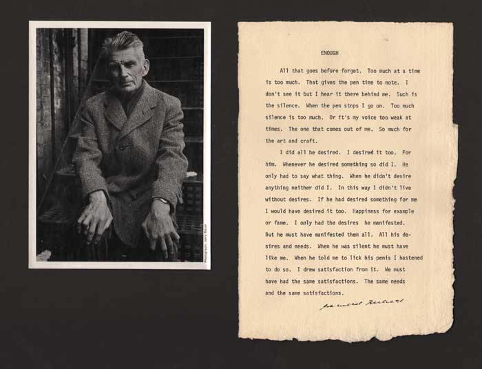 1969: Unique signed page of "Enough" by Samuel Beckett at Whyte's Auctions