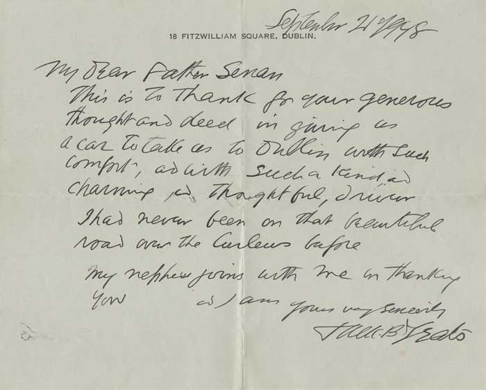 1948 (21 September) Jack Butler Yeats letter to Father Senan OFM Cap. at Whyte's Auctions