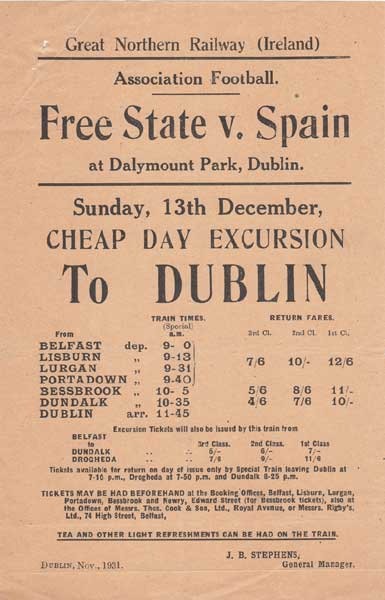 Football. 1931 (April and December) Irish Free State v. Spain - three rare piecesof ephemera at Whyte's Auctions