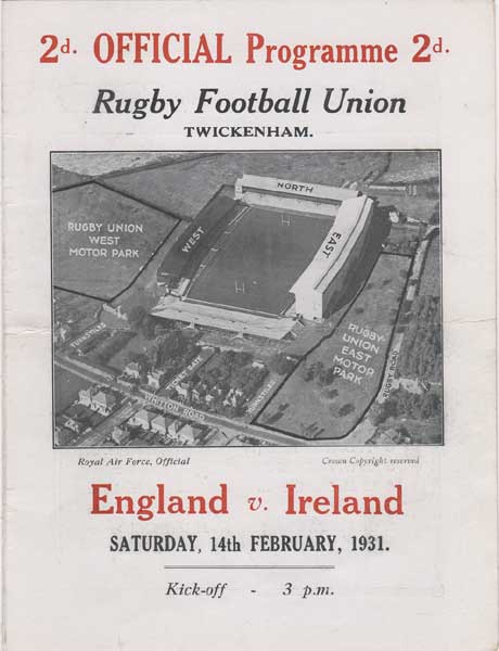 Rugby. 1931 (14 February) Rare England v Ireland programme at Whyte's Auctions