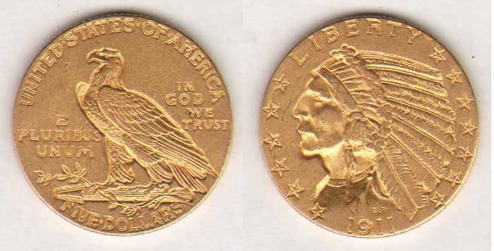 USA. Indian Head. Five Dollars. 1911 at Whyte's Auctions