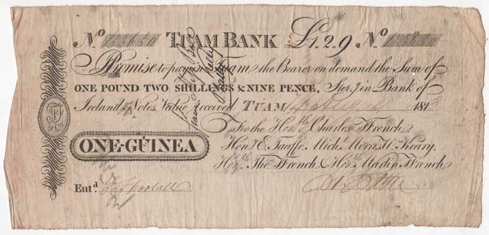Ffrench's Bank. Tuam. One Guinea. 1-Aug-1813 at Whyte's Auctions