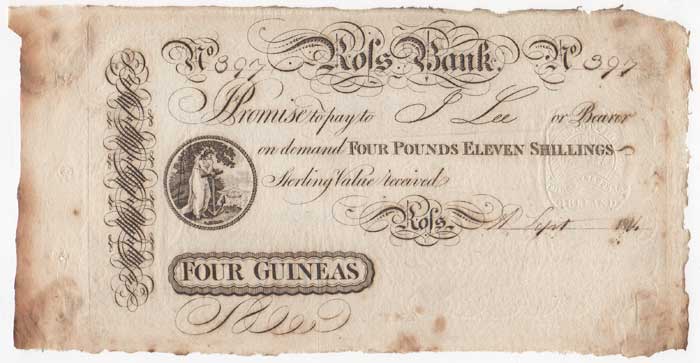 Ross Bank. Co. Wexford. Four Guineas.  1 Sept 1814 at Whyte's Auctions