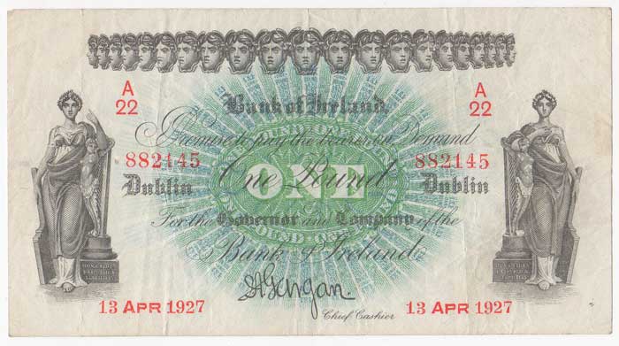 Bank of Ireland. Dublin. One Pound. 13-APR-1927 at Whyte's Auctions