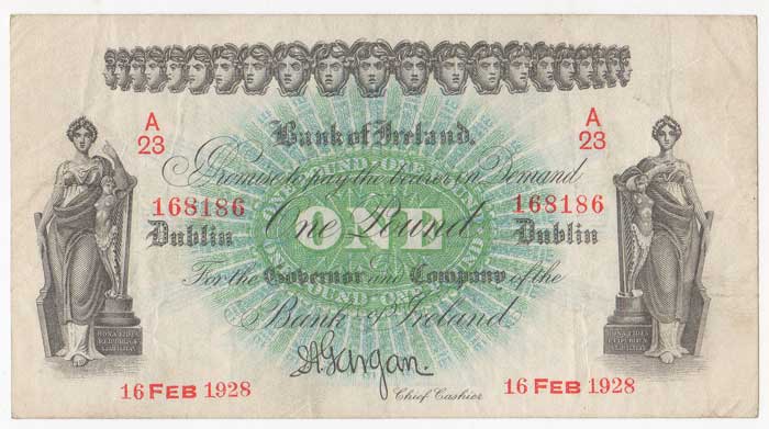 Bank of Ireland. Dublin. One Pound. 16-FEB-1928 at Whyte's Auctions
