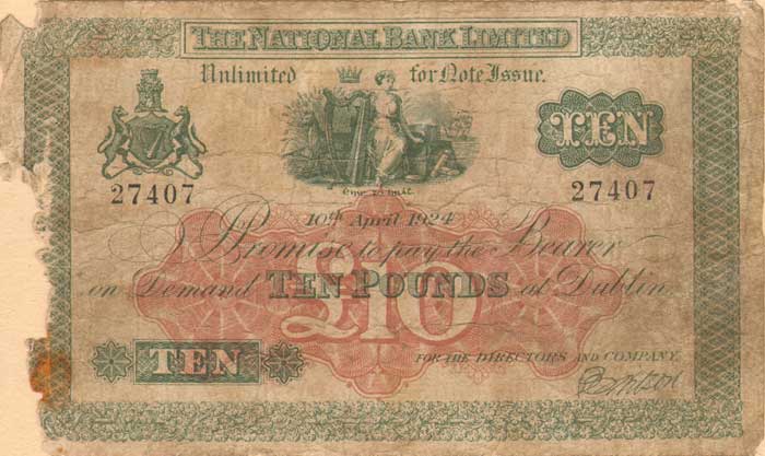 The National Bank. Dublin Ten Pounds. 10-April-1924 at Whyte's Auctions