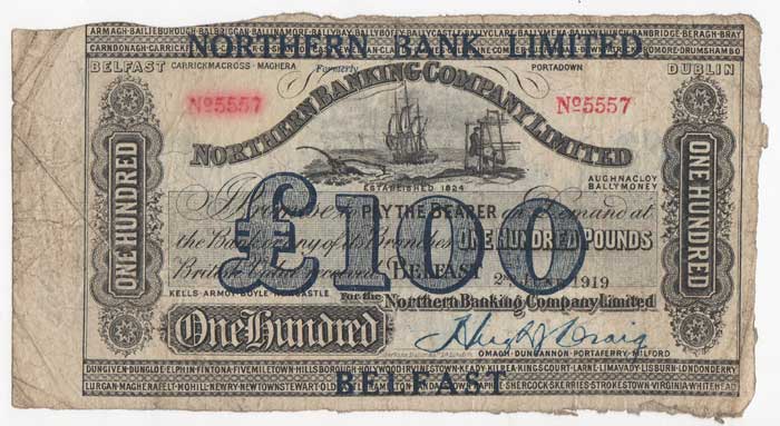 Northern Bank. One Hundred Pounds. 2-June-1919 at Whyte's Auctions