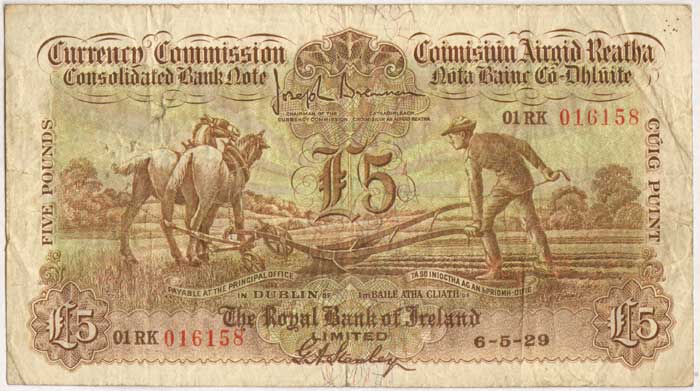 Ploughman. Royal Bank Five Pounds. 6-5-29 at Whyte's Auctions