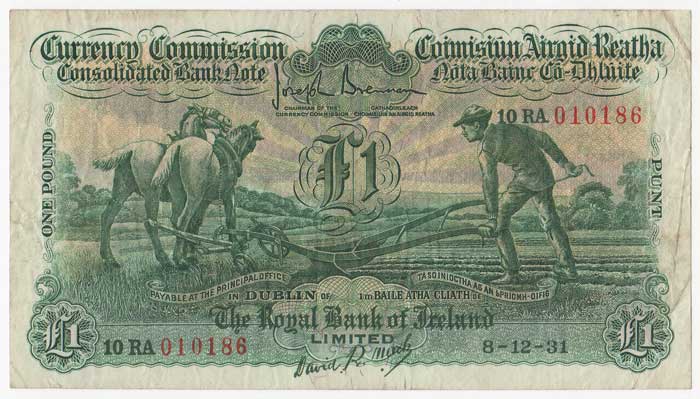 Ploughman. Royal Bank. One Pound. 8-12-31 at Whyte's Auctions