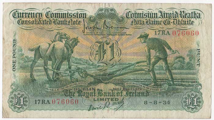 Ploughman. Royal Bank. One Pound. 8-8-34 at Whyte's Auctions