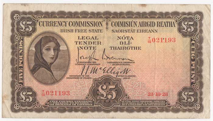 Currency Commission. Irish Free State. Five Pounds. 23-10-28 at Whyte's Auctions