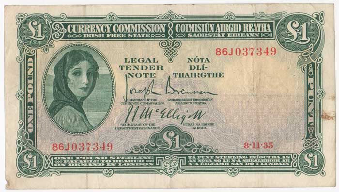 Currency Commission. Irish Free State. One Pound. 8-11-35 at Whyte's Auctions