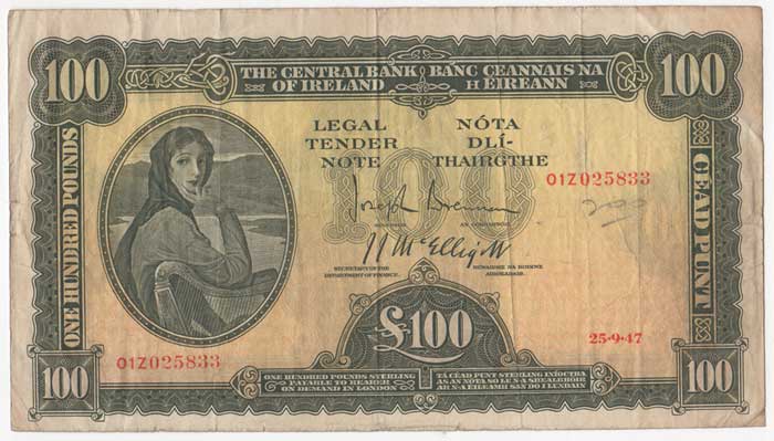Central Bank. Lady Lavery. One Hundred Pounds. 25-9-47 at Whyte's Auctions