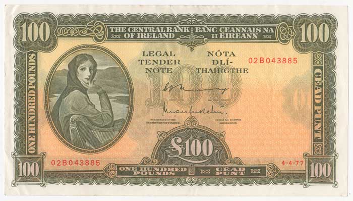 Central Bank. Lady Lavery. One Hundred Pounds. 4-4-77 at Whyte's Auctions