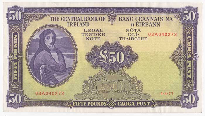 Central Bank. Lavery. Fifty Pounds. 4-4-77 at Whyte's Auctions