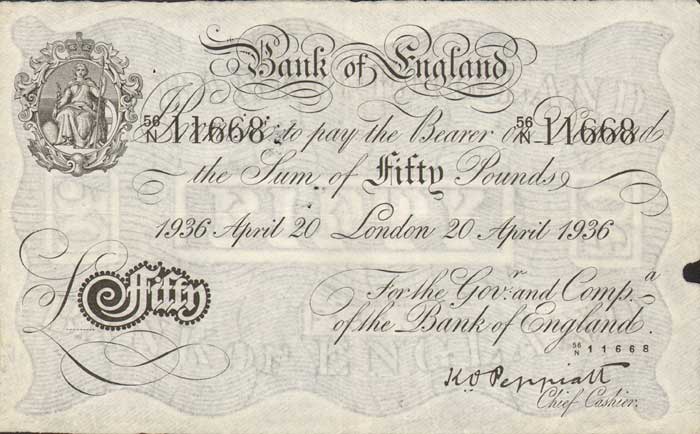 Great Britain. Bank of England. London Fifty Pounds. 20 April 1936 at Whyte's Auctions