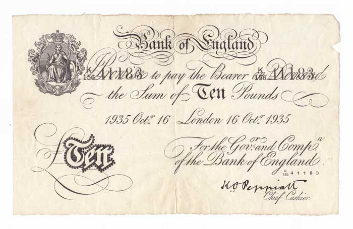 Bank of England Ten Pounds, 16 Octr. 1935 at Whyte's Auctions