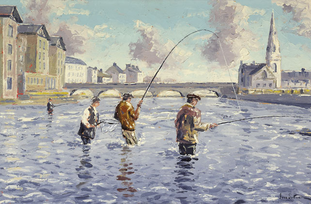 DOUBLE-HANDED ON THE MOY, THE RIDGE POOL, BALLINA by Ivan Sutton (b.1944) at Whyte's Auctions
